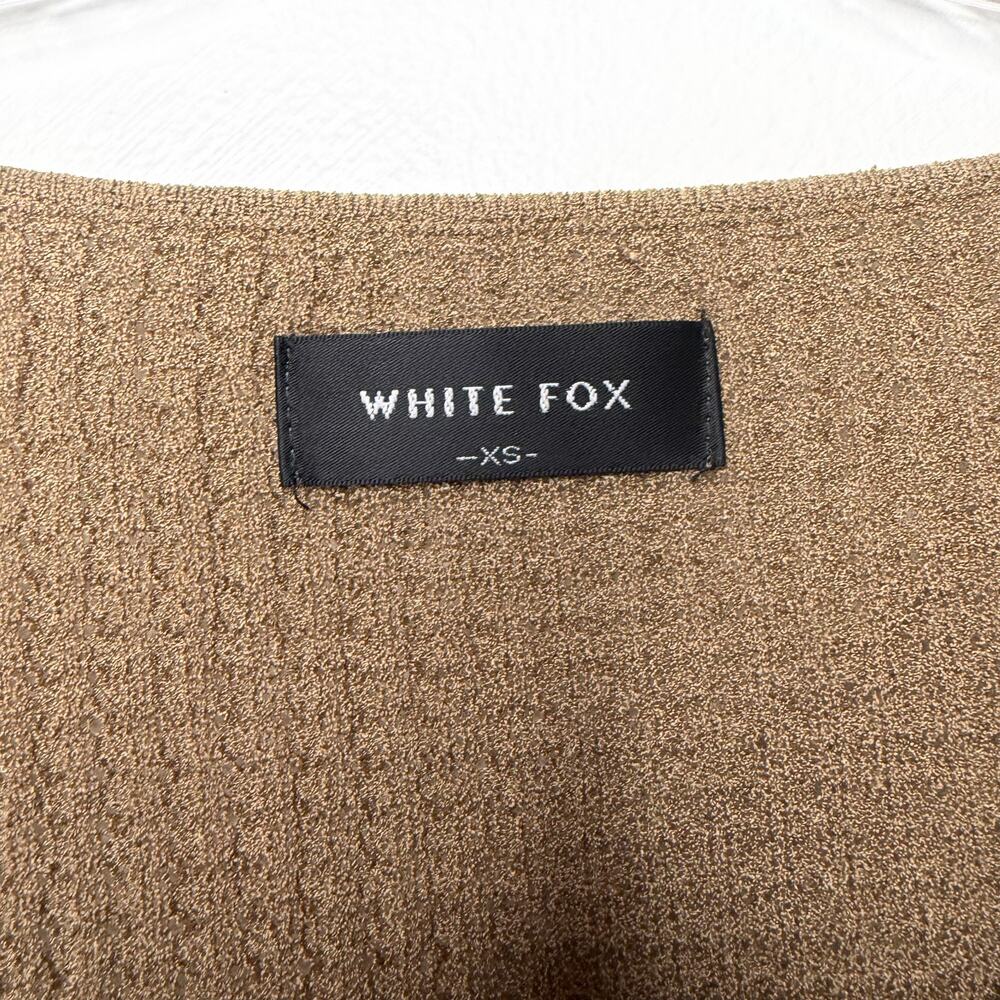 White Fox Brown Ribbed Lace‎ Up Crop Top Balloon Sleeve Size XS Minimalist Basic - Picture 3 of 9